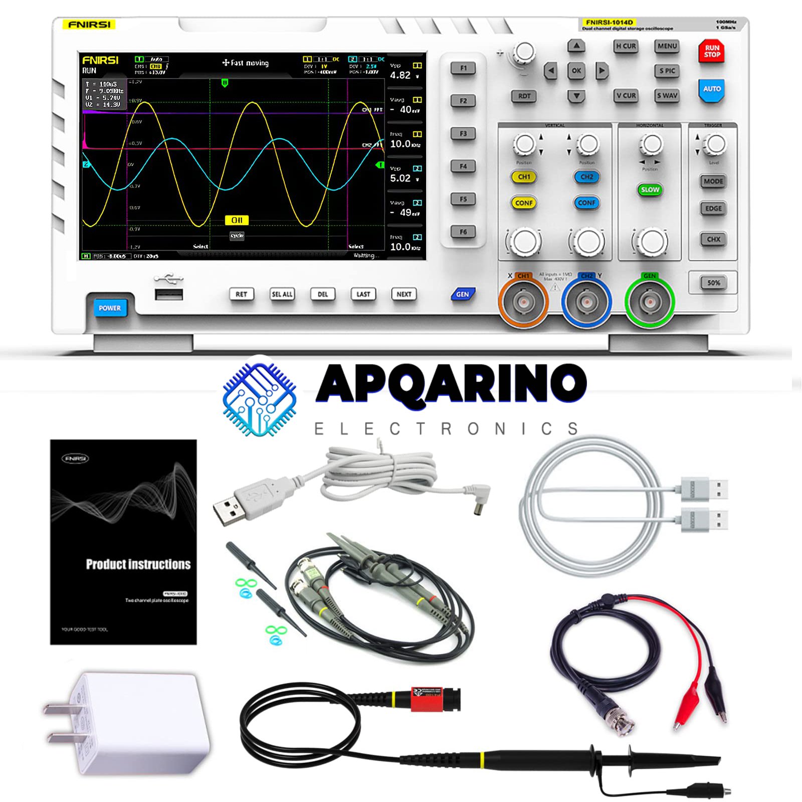 اوسلسكوب 2X1 متنقل 100 ميجا هرتز موديل Fnirsi -1014D - الصورة 5